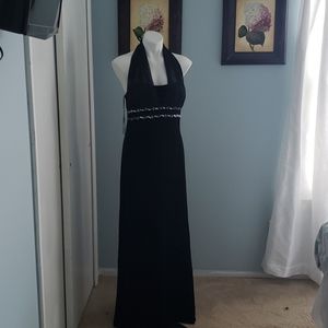 Black velvet evening gown backless